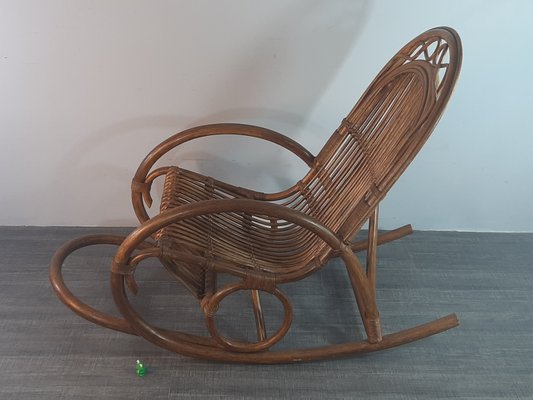 Vintage German Bamboo And Wood Rocking Chair 1950s For Sale At Pamono