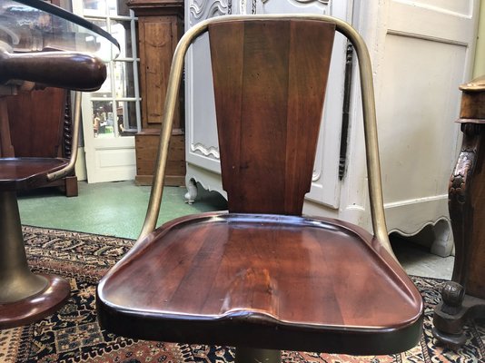 Mahogany And Brass Dining Table Chairs Set 1950s