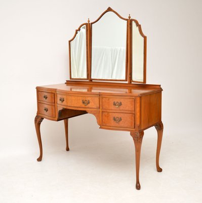 Antique Queen Anne Style Burr Walnut Dressing Table 1930s For