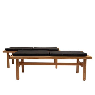 Mid Century Swedish Pine And Leather Benches Set Of 2 For Sale At