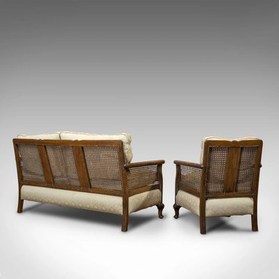 Antique Edwardian English Beech And Cane Sofas 1910s Set Of 2