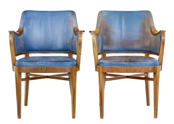 Antique Teak And Leather Armchairs Set Of 2 For Sale At Pamono