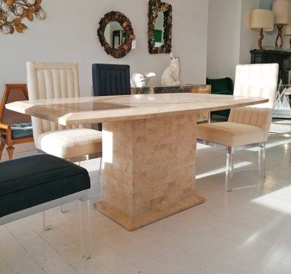 Vintage American Tessellated Cream Pink Marble Veneer Brass Dining Table By Maitland Smith For Sale At Pamono