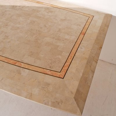 Vintage American Tessellated Cream Pink Marble Veneer Brass Dining Table By Maitland Smith For Sale At Pamono