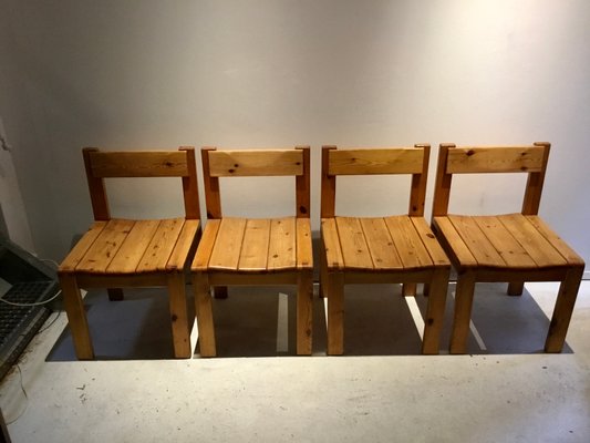 Vintage Solid Pine Wood Dining Chairs, Solid Wood Dining Chairs Set Of 4