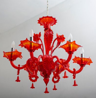Red Murano Glass Chandelier from Sylcom, 1987 Red Murano Glass Chandelier from Sylcom, 1987