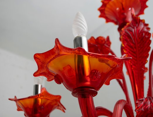 Red Murano Glass Chandelier from Sylcom, 1987 Red Murano Glass Chandelier from Sylcom, 1987