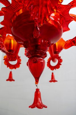 Red Murano Glass Chandelier from Sylcom, 1987 Red Murano Glass Chandelier from Sylcom, 1987