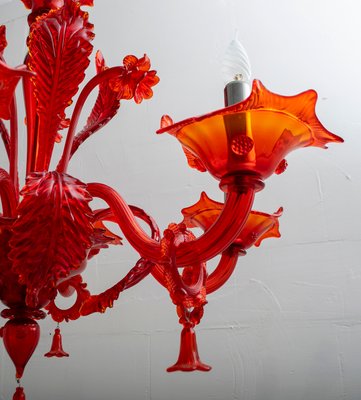 Red Murano Glass Chandelier from Sylcom, 1987 Red Murano Glass Chandelier from Sylcom, 1987