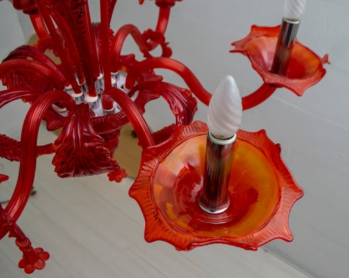 Red Murano Glass Chandelier from Sylcom, 1987 Red Murano Glass Chandelier from Sylcom, 1987