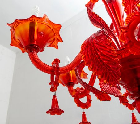 Red Murano Glass Chandelier from Sylcom, 1987 Red Murano Glass Chandelier from Sylcom, 1987