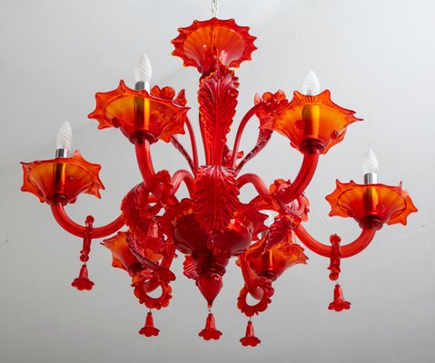 Red Murano Glass Chandelier from Sylcom, 1987 Red Murano Glass Chandelier from Sylcom, 1987