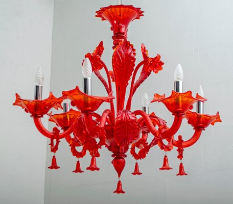 Red Murano Glass Chandelier from Sylcom, 1987 Red Murano Glass Chandelier from Sylcom, 1987