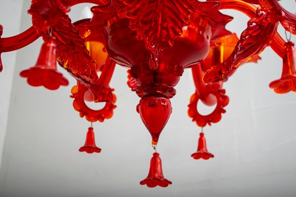Red Murano Glass Chandelier from Sylcom, 1987 Red Murano Glass Chandelier from Sylcom, 1987