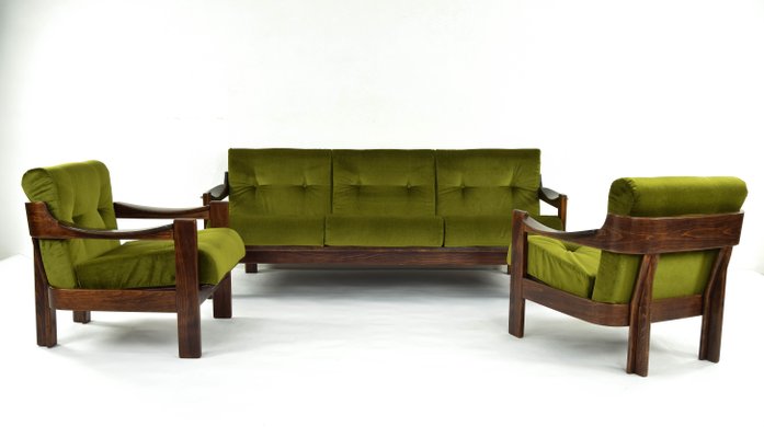 Spanish Walnut And Green Velvet Sofa From Ag Barcelona 1970s For Sale At Pamono