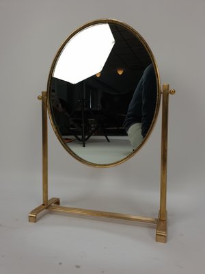 Italian Brass Framed Vanity Mirror, Brass Vanity Mirror Stand