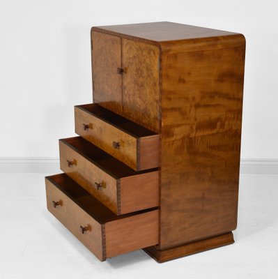 Art Deco Birch Burr And Oak Tallboy Dresser 1930s For Sale At