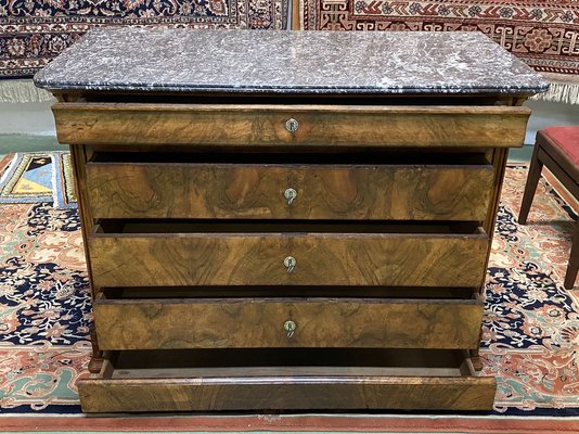 Antique Louis Philippe Style Oak Walnut And Marble Dresser For