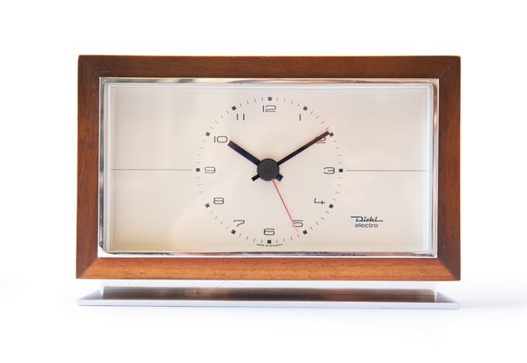 Minimalistic Walnut Veneered Desk Clock From Diehl Junghans 1960s