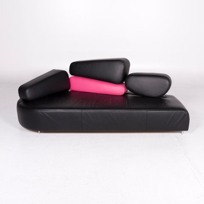 Vintage Moss Pink Leather Sofa And Footstool Set From Bruhl