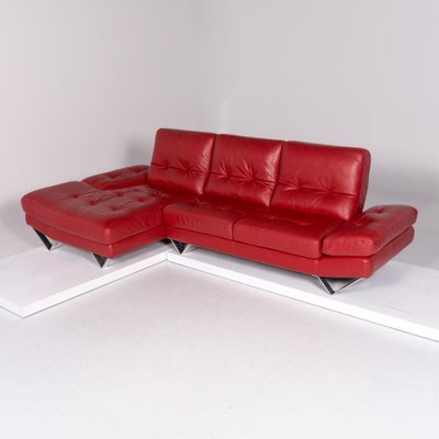 Vintage Red Leather Sofa And Footstool Set Set Of 2 For Sale At