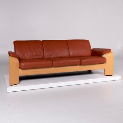Vintage Terracotta Brown Leather 3 Seater Sofa From Stressless For Terracotta Brown Leather 3 Seater Sofa