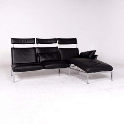 Vintage Black Leather Corner Sofa From Bruhl Sippold For Sale At