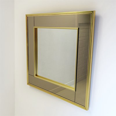 Specchio Quadrato Vintage In Ottone Con Cornice A Due Toni In Vendita Su Pamono