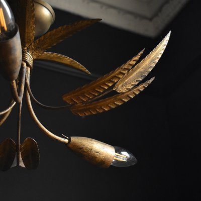 Mid Century Gilt Palm Leaf Chandelier 1960s
