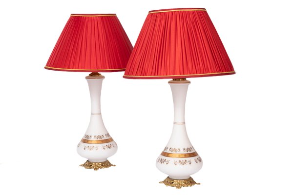 Antique White Opaline Glass Table Lamps, Antique White Glass Table Lamps