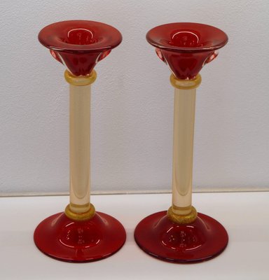 Red And Gold Murano Gl Candleholders By Stefano Toso For Romano Red And Gold Murano Gl Candleholders