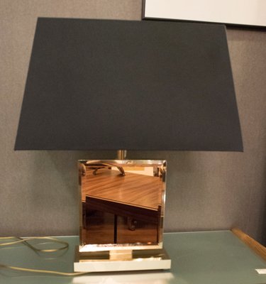 Vintage French Pink Gold And Brass, Table Lamp With Black Square Shades