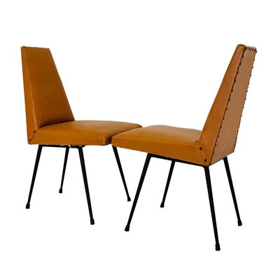 Vintage Brown Leatherette And Metal Desk Chairs 1960s Set Of 2