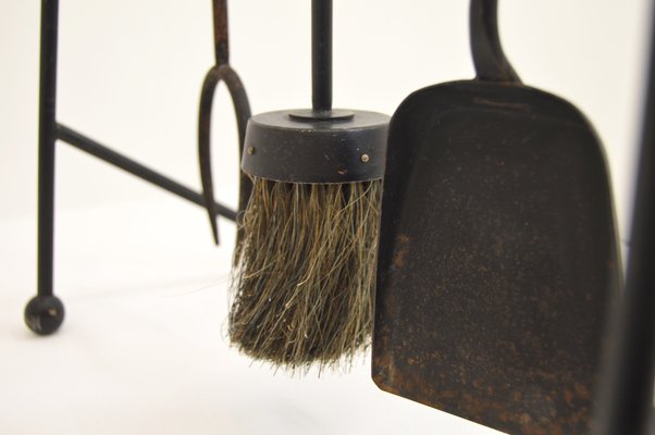 Wrought Iron And Rattan Fireplace Tools 1960s Set Of 4 For Sale