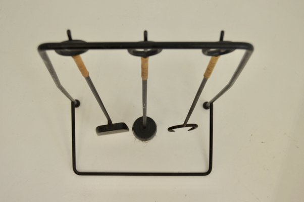 Wrought Iron And Rattan Fireplace Tools 1960s Set Of 4 For Sale