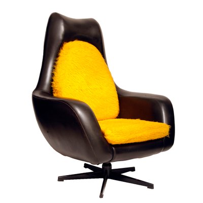 Black Leather Swivel Chair From Drevotvar 1980s For Sale At Pamono