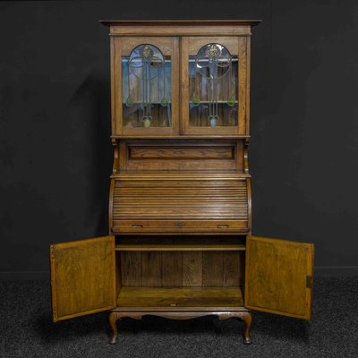 Antique Edwardian Oak Roll Top Bookcase For Sale At Pamono