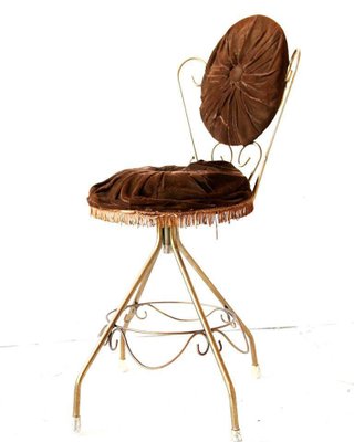 Chocolate Brown Velvet Vanity Chair, Vintage Vanity Chair