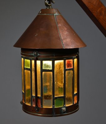 Oak Copper Stained Glass Floor Lamp 19s For Sale At Pamono