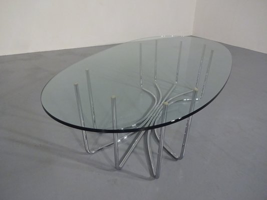 Space Age Glass And Chrome Coffee Table, Small Round Glass And Chrome Coffee Table