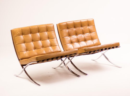 Cognac Leather Model Barcelona Lounge Chairs By Ludwig Mies Van
