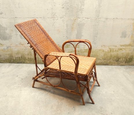 Italian Rattan and Malacca Lounge Chair 1920s