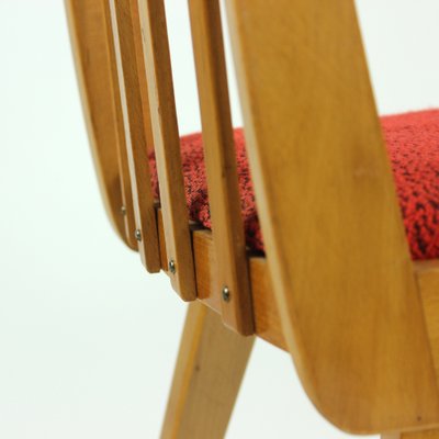 Mid Century Blond Beech And Red Fabric Dining Chairs From Stolar 1960s Set Of 4 For Sale At Pamono