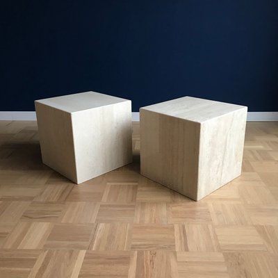 Vintage Travertine Cube Side Tables Set Of 2 For Sale At Pamono