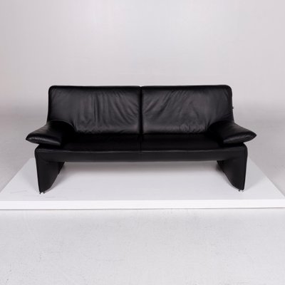 Vintage Black Leather Sofa And Armchairs Set From Laauser For Sale
