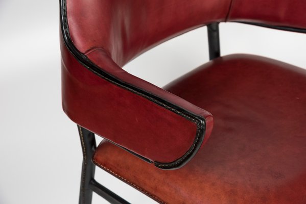Leather Armchair by Jacques Adnet, 1950s for sale at Pamono