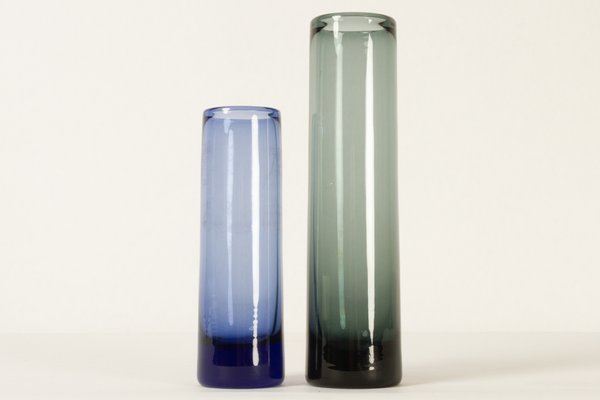 Per Lutken for Holmegaard set of two modern scandinavian glass decor. Vintage Danish modern smoke glass Duckling vases