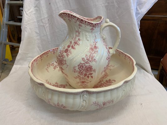 Set da bagno antico in porcellana di St Amand et Hamage, set Antico Grande Piatto Ceramica San Amand Hamage Belga La