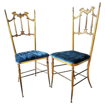 Mid Century Italian Brass Side Chairs from Chiavari 1950s Set of 2