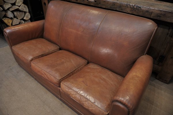 Vintage Brown Leather 3 Seater Sofa, Extra Deep Leather Sofa